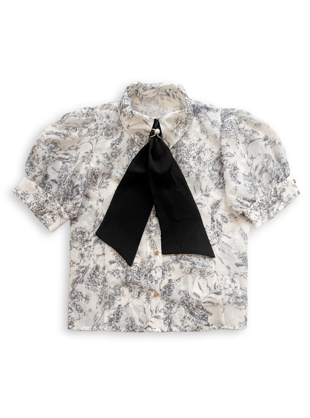 スカーフ付き花柄シアーブラウス