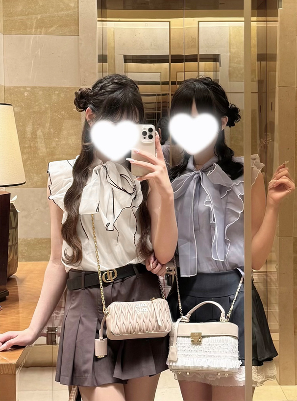 キャミソール付きオーガンジーボウタイフリルブラウス