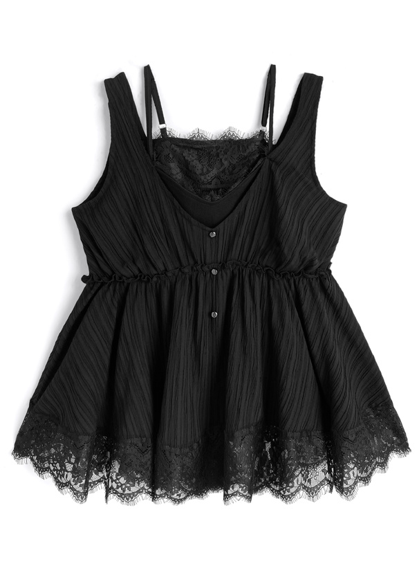 キャミソールレイヤード風レースフレアトップス
