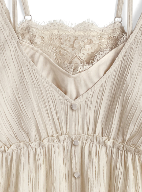 キャミソールレイヤード風レースフレアトップス