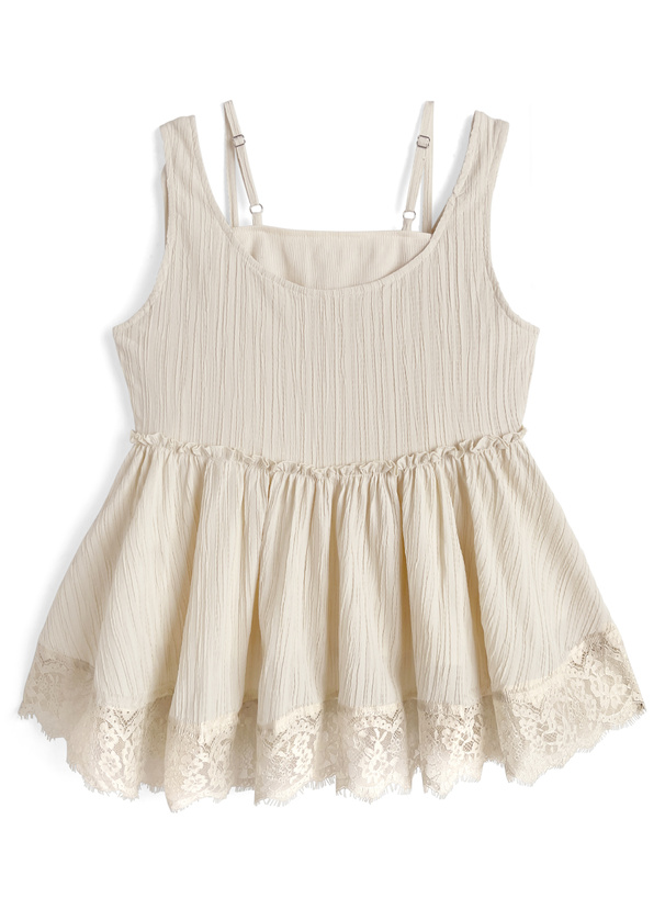 キャミソールレイヤード風レースフレアトップス