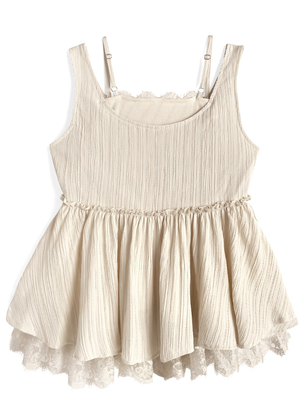 キャミソールレイヤード風レースフレアトップス