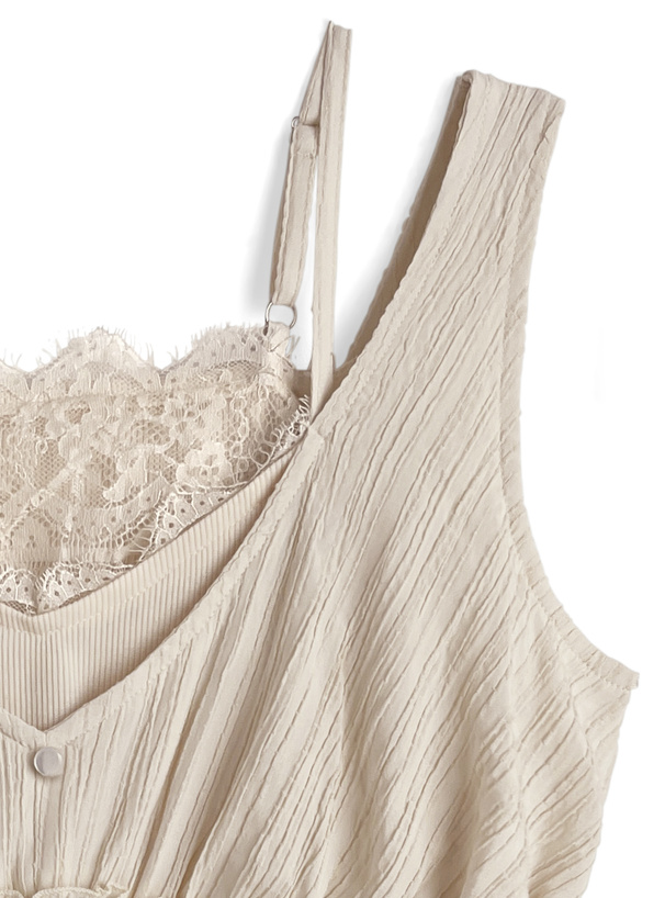 キャミソールレイヤード風レースフレアトップス