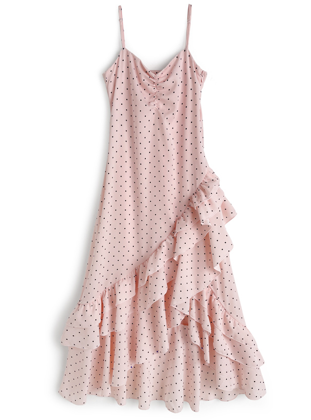 ドット柄アシンメトリーフリルキャミソールワンピース