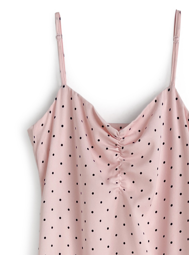 ドット柄アシンメトリーフリルキャミソールワンピース