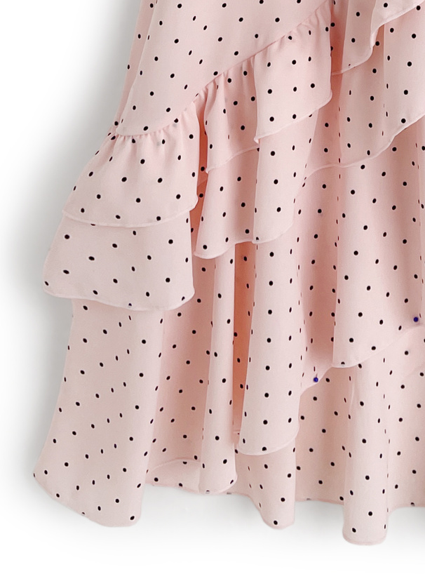 ドット柄アシンメトリーフリルキャミソールワンピース