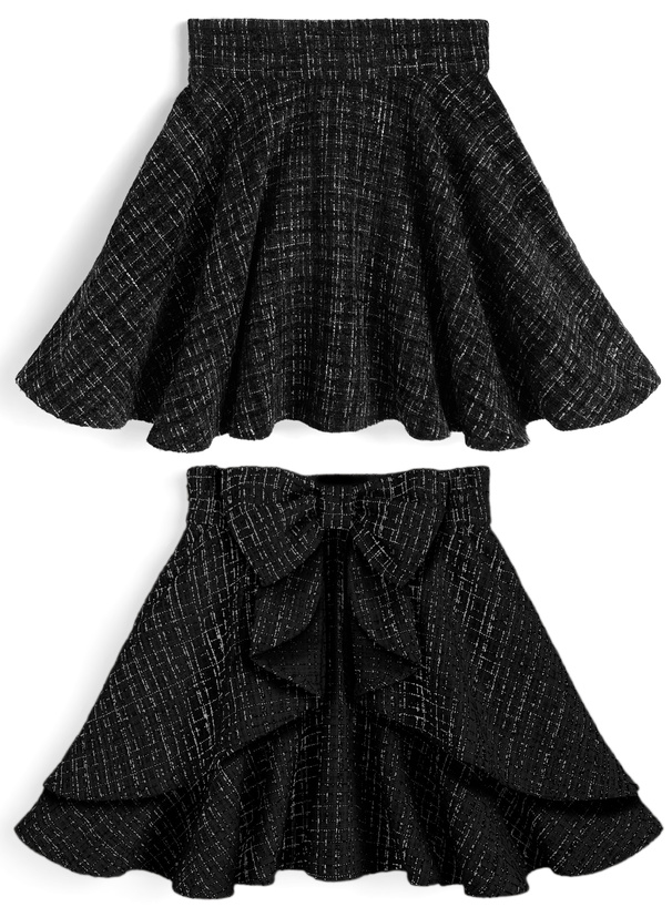 インパン裏地付きバックリボンツイードフレアミニスカート[pm858]