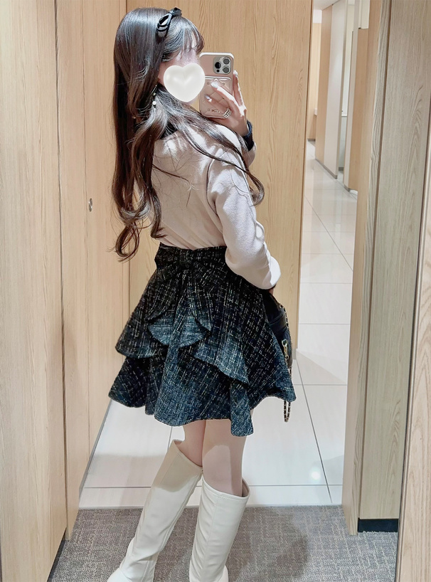 インパン裏地付きバックリボンツイードフレアミニスカート