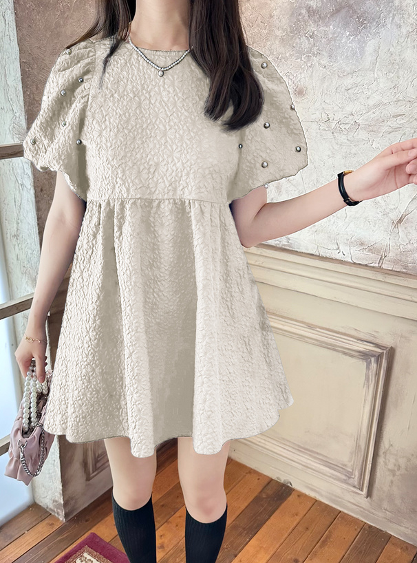 パールふくれジャガードフレアミニワンピース