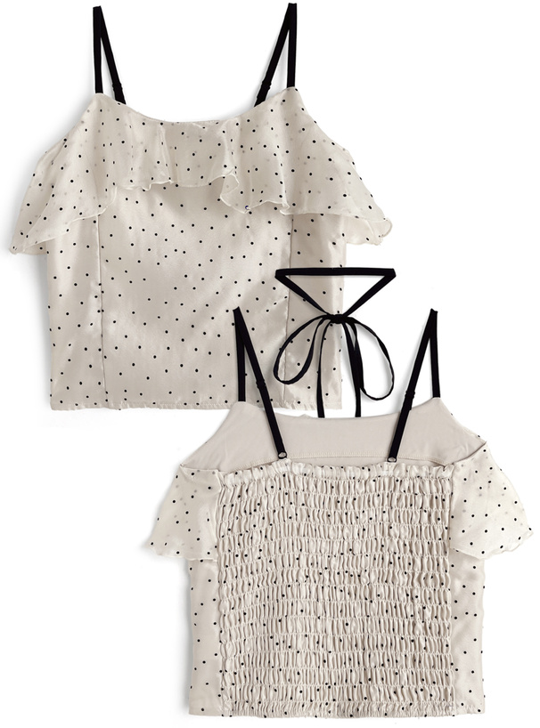 三上悠亜 タイ付きドット柄フリルキャミソール