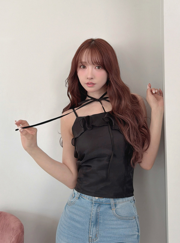 タイ付きフリルキャミソール