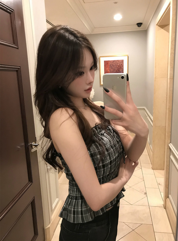 ILLIT アイリット BEB チェック柄リボンフリルベアトップ[pm863