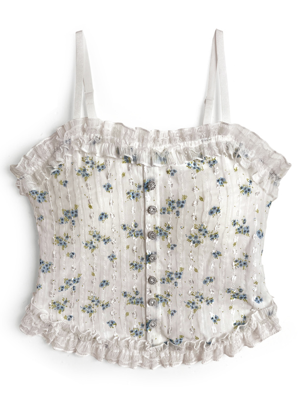 カップ付き小花柄レースフリルキャミソール