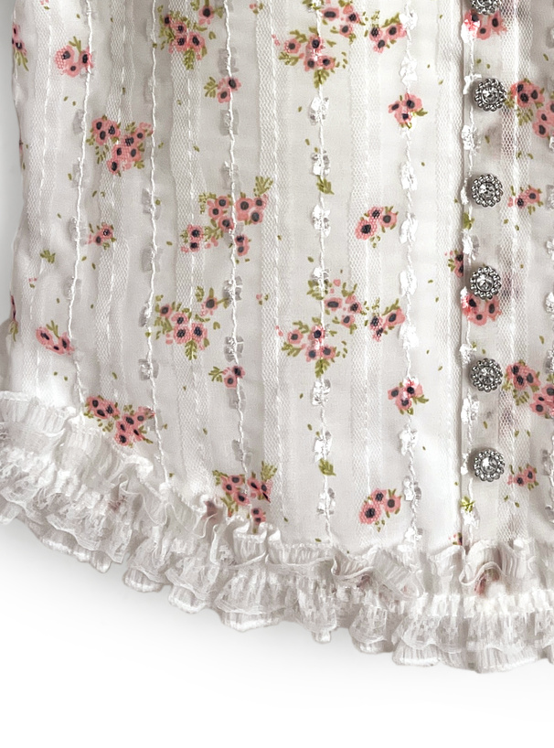 カップ付き小花柄レースフリルキャミソール