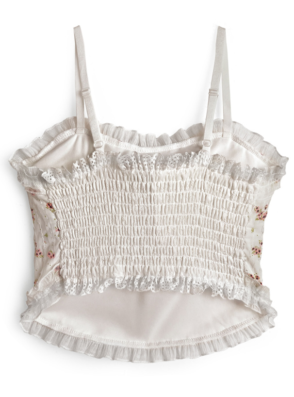 カップ付き小花柄レースフリルキャミソール