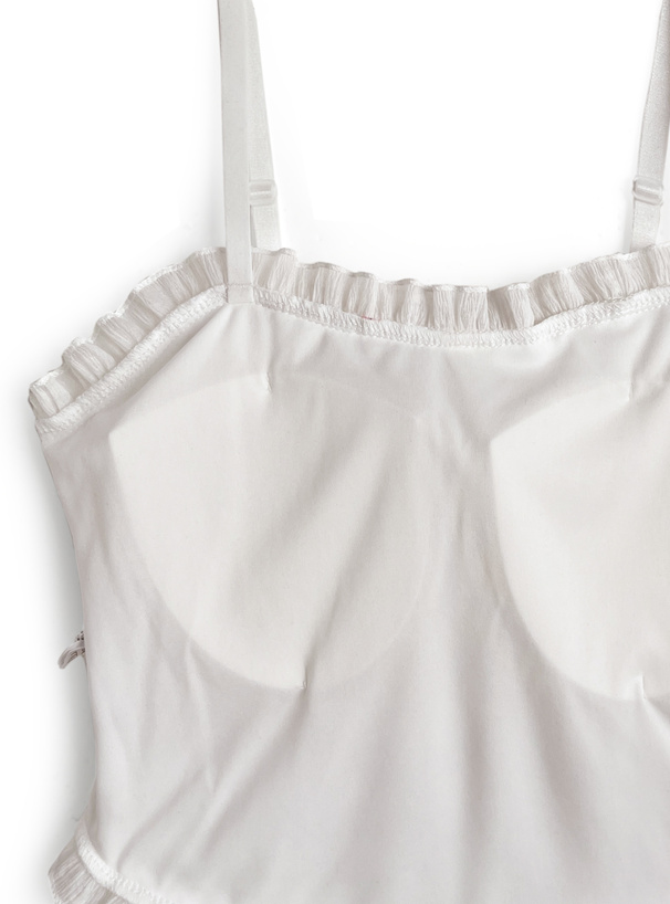 カップ付き小花柄レースフリルキャミソール