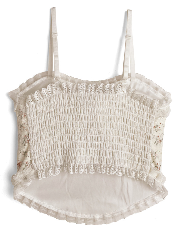 カップ付き花柄レースパールボタンキャミソールトップス