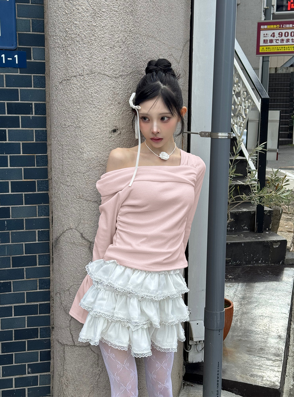 インパン裏地付きレースフリルティアードミニスカート