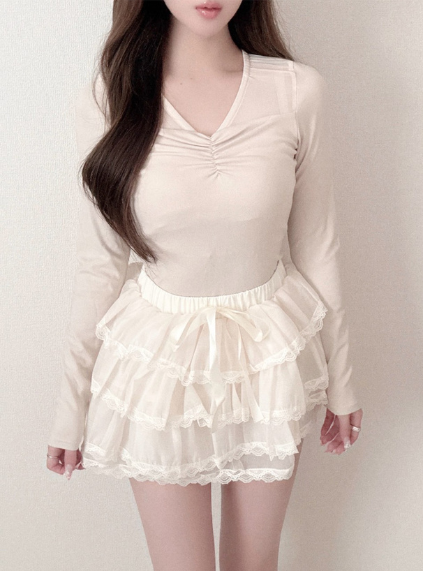 シアー切替ギャザートップス