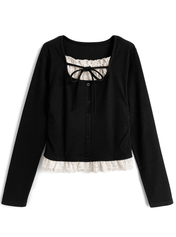 レースレイヤード風リボントップス