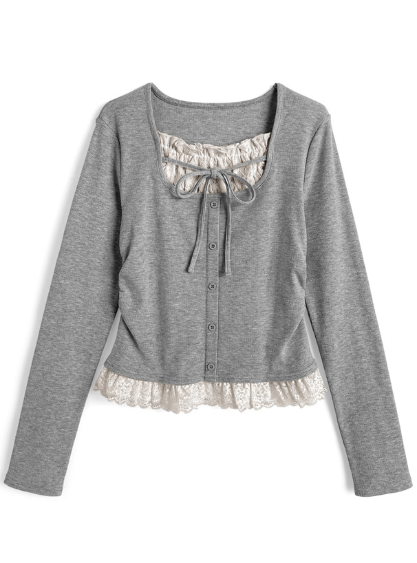 レースレイヤード風リボントップス