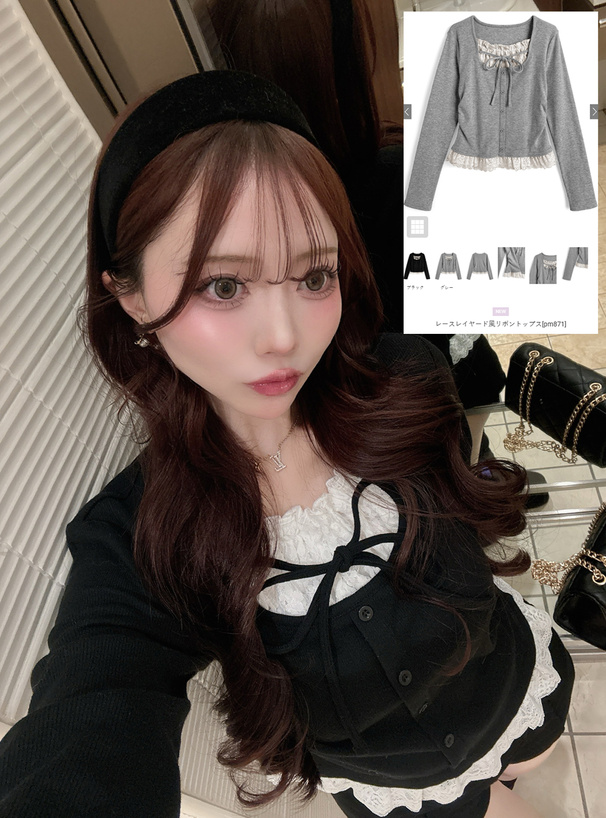 レースレイヤード風リボントップス