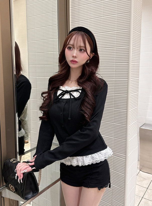 レースレイヤード風リボントップス