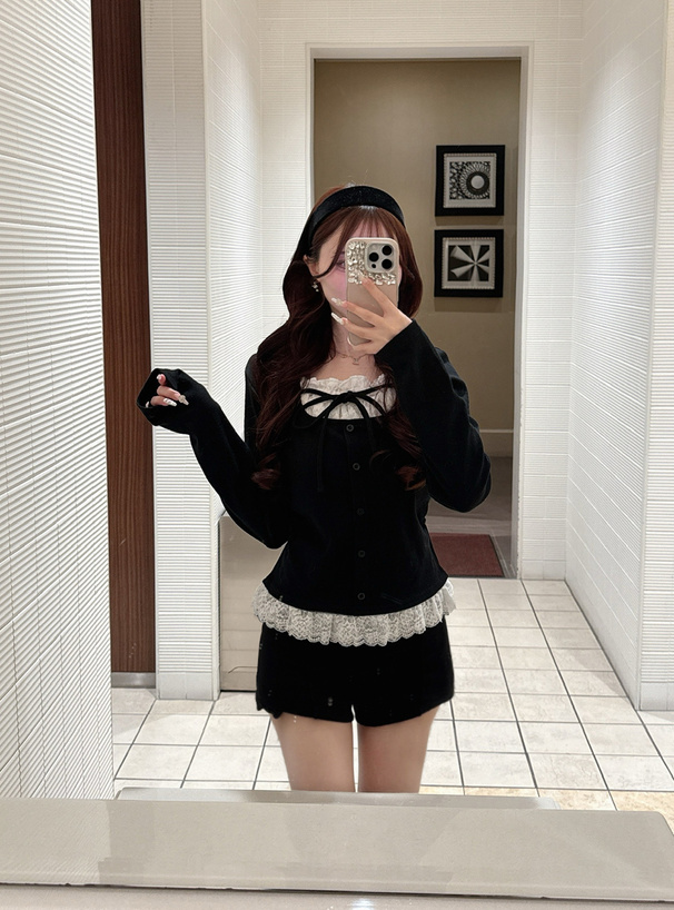 レースレイヤード風リボントップス