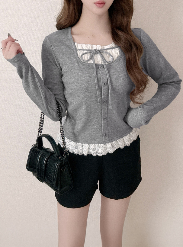 レースレイヤード風リボントップス