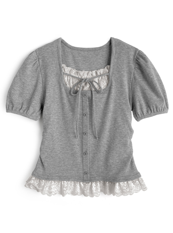 レースレイヤード風リボントップス