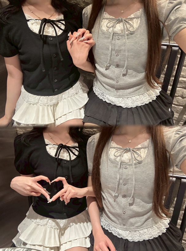 レースレイヤード風リボントップス