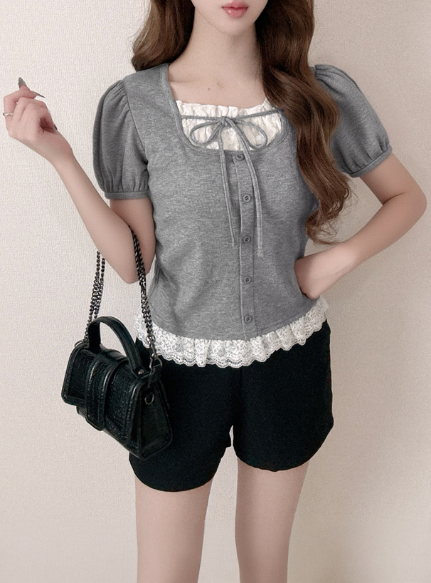 レースレイヤード風リボントップス