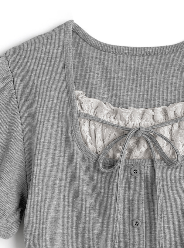 レースレイヤード風リボントップス