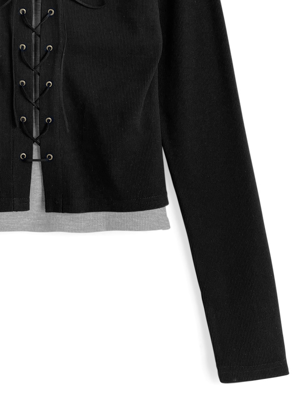 レイヤード風レースアップトップス