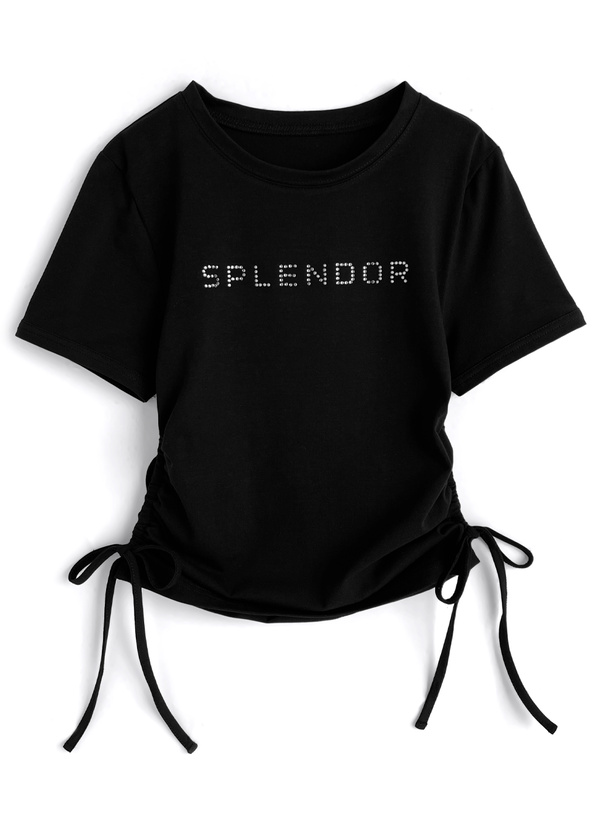 ラインストーンロゴサイドドロストTシャツ