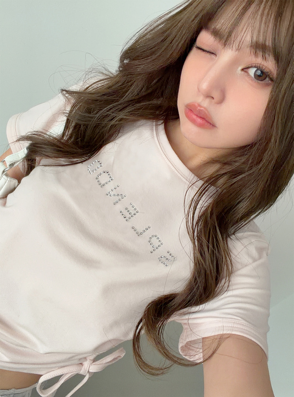 ラインストーンロゴサイドドロストTシャツ