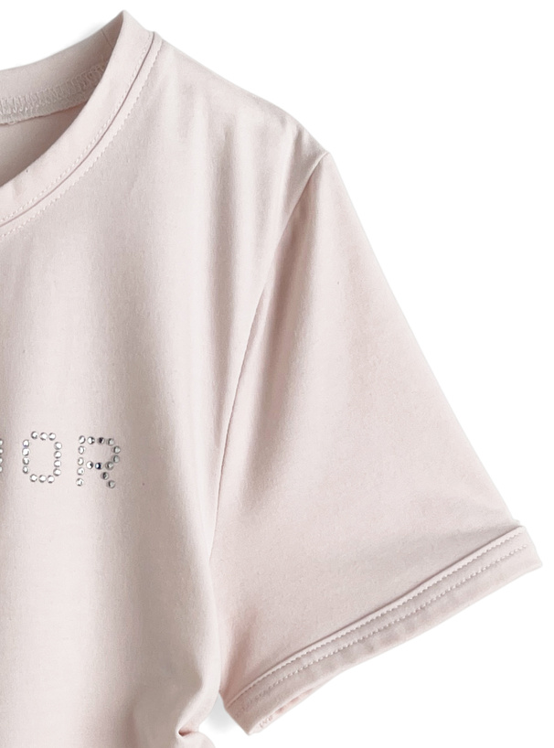 ラインストーンロゴサイドドロストTシャツ