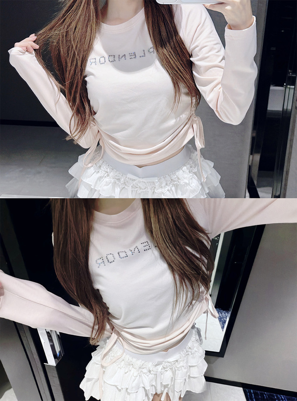 ラインストーンロゴサイドドロストTシャツ