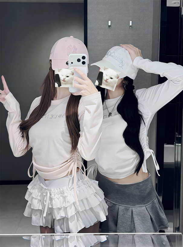 ラインストーンロゴサイドドロストTシャツ