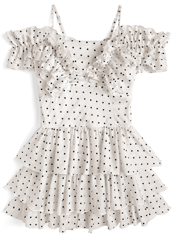 2Wayドット柄ギャザーフリルティアードミニワンピース