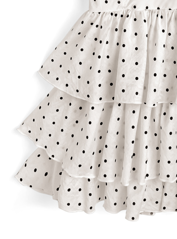 2Wayドット柄ギャザーフリルティアードミニワンピース