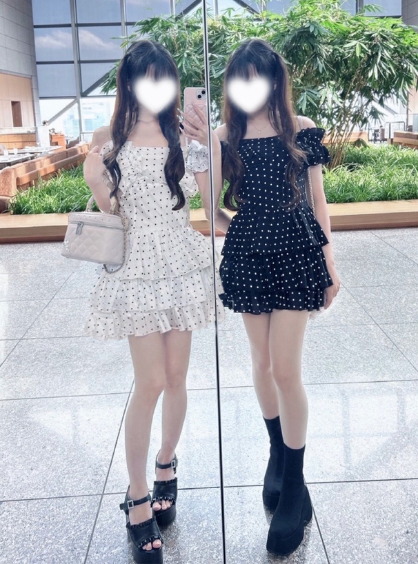 2Wayドット柄ギャザーフリルティアードミニワンピース