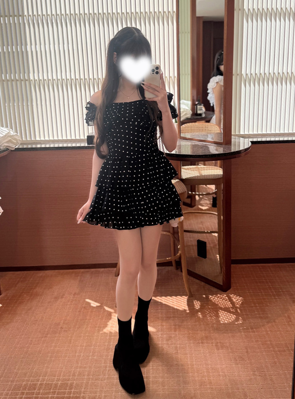 2Wayドット柄ギャザーフリルティアードミニワンピース