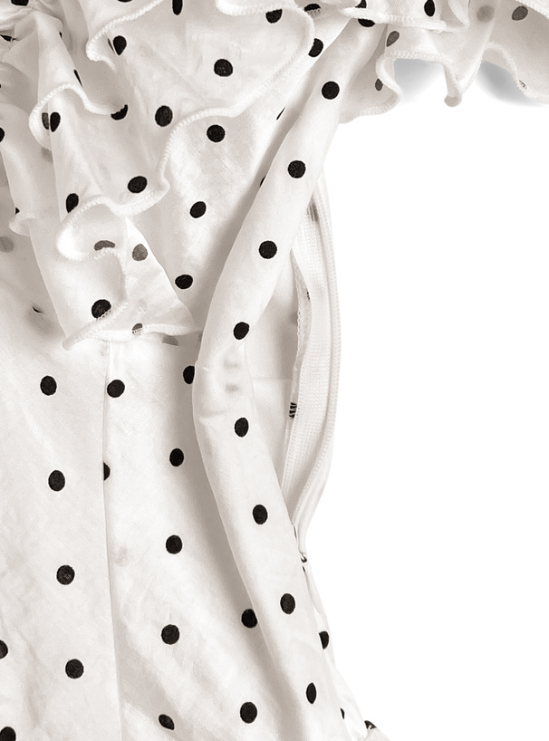 2Wayドット柄ギャザーフリルティアードミニワンピース