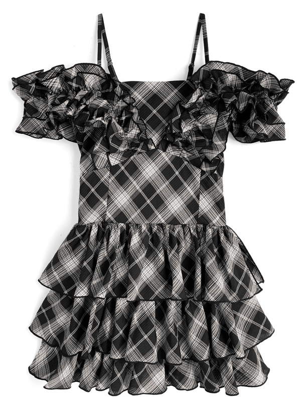 2Wayチェック柄フリルティアードミニワンピース