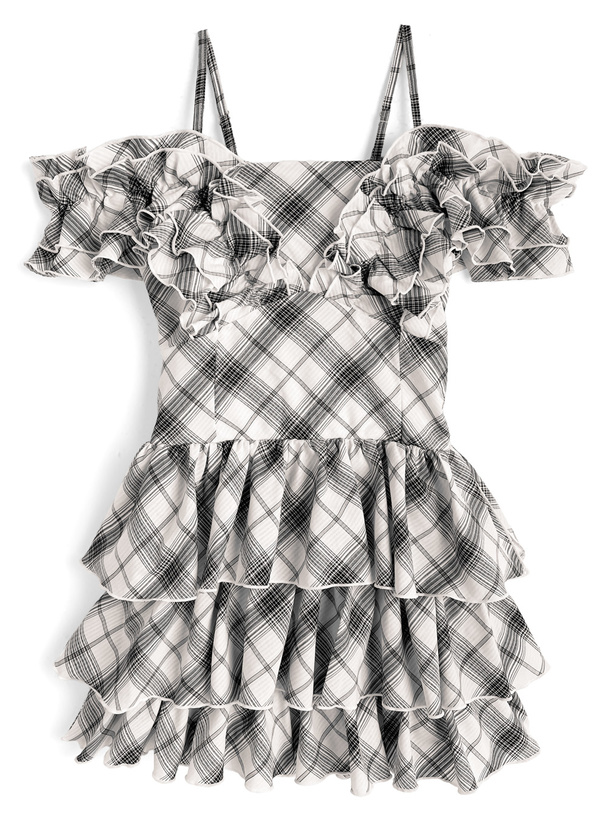 2Wayチェック柄フリルティアードミニワンピース