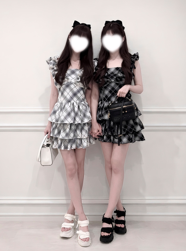 2Wayチェック柄フリルティアードミニワンピース