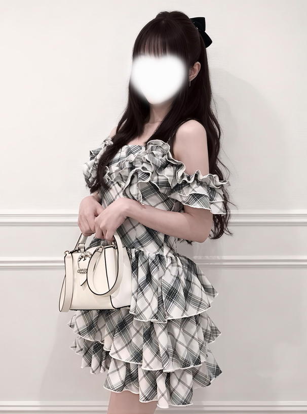 2Wayチェック柄フリルティアードミニワンピース