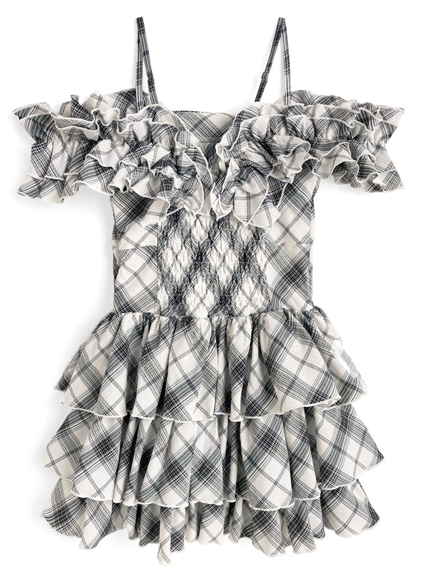 2Wayチェック柄フリルティアードミニワンピース