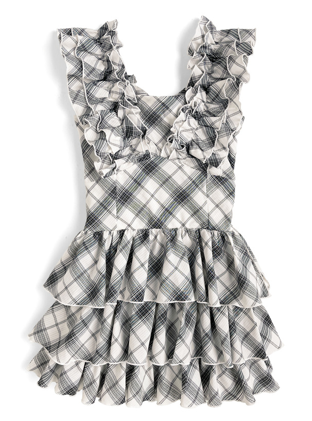 2Wayチェック柄フリルティアードミニワンピース